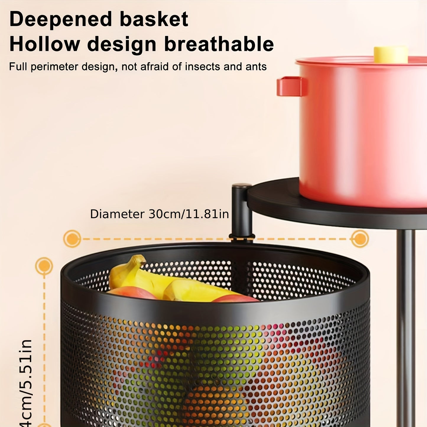Versatile Space-Saving Multi-Layer Rotating Storage Rack - Stainless Steel, Floor Standing for Fruits & Vegetables, Ideal for Kitchen Organization