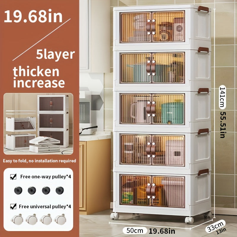 Foldable Storage Box 5 Layers, Large Double Opening Storage Box, Large Storage Box with Lid And Wheels, Can Store Clothes, Snacks, Toys And Books, Home Office Outdoor Foldable Container