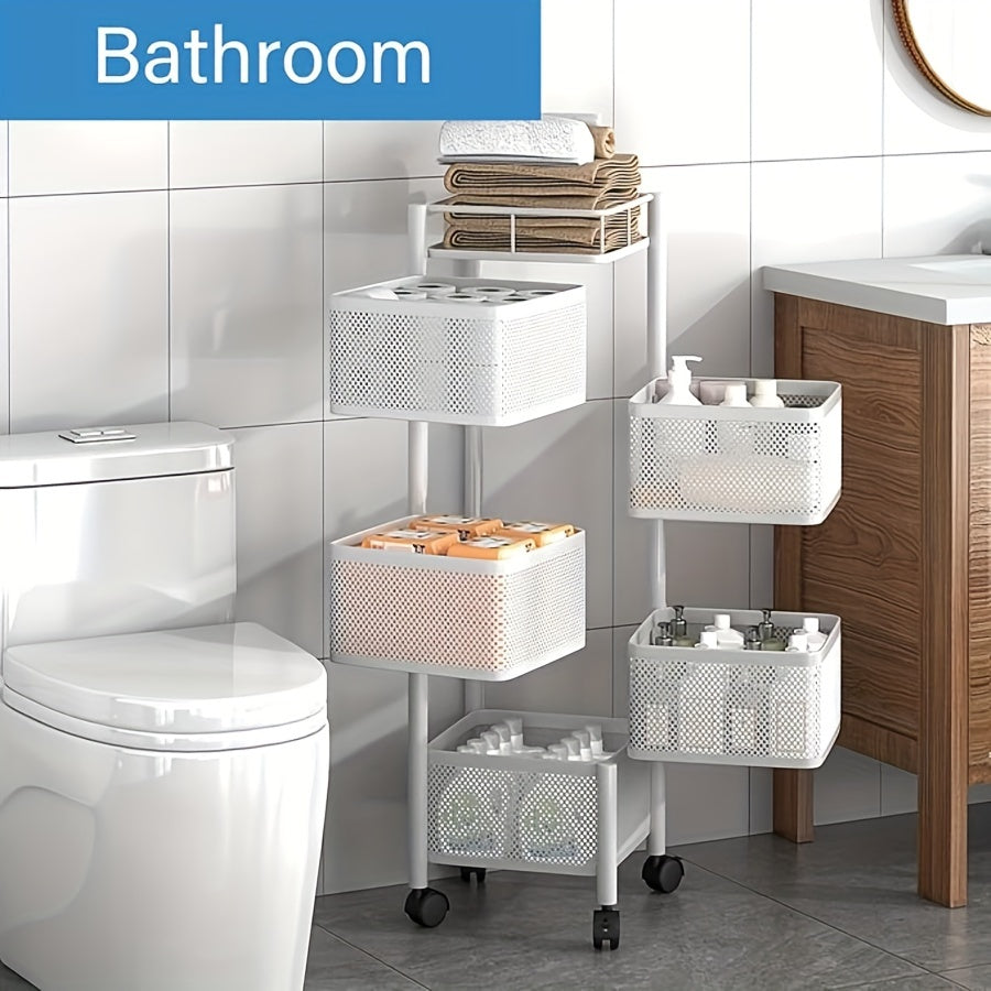 Kitchen No Installation Storage Rack, 5 Layers Of Box Rotating Storage Rack, Kitchenware And Tableware Rack, Multi-functional Fruit And Vegetable Storage Rack, Multi-layer Wheeled Storage Cart, Bathroom And Living Room