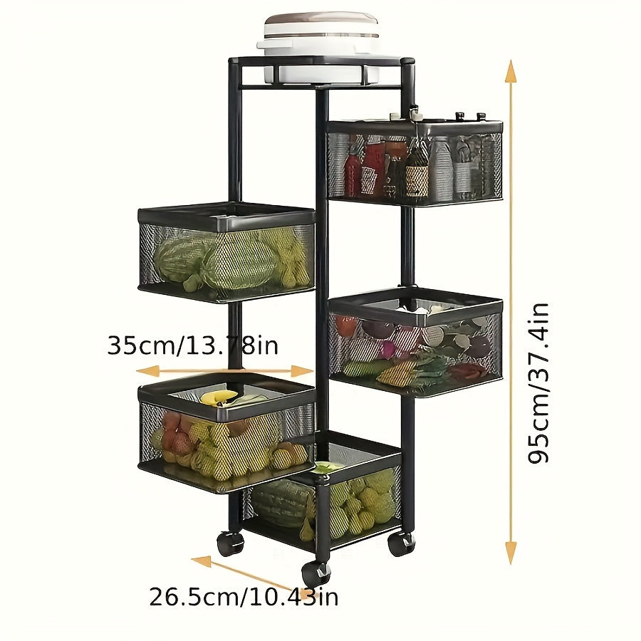 Kitchen No Installation Storage Rack, 5 Layers Of Box Rotating Storage Rack, Kitchenware And Tableware Rack, Multi-functional Fruit And Vegetable Storage Rack, Multi-layer Wheeled Storage Cart, Bathroom And Living Room