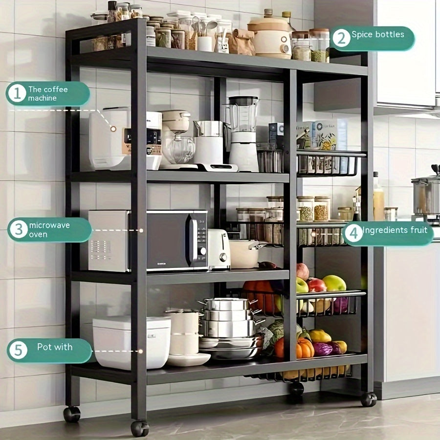 Multi-Purpose Rolling Mesh Storage Rack with Slide Rollers, Metal Floor Standing Vegetable and Kitchen Organizer for Easy Cleaning and Storage, Basket, Supplies, Storage Racks