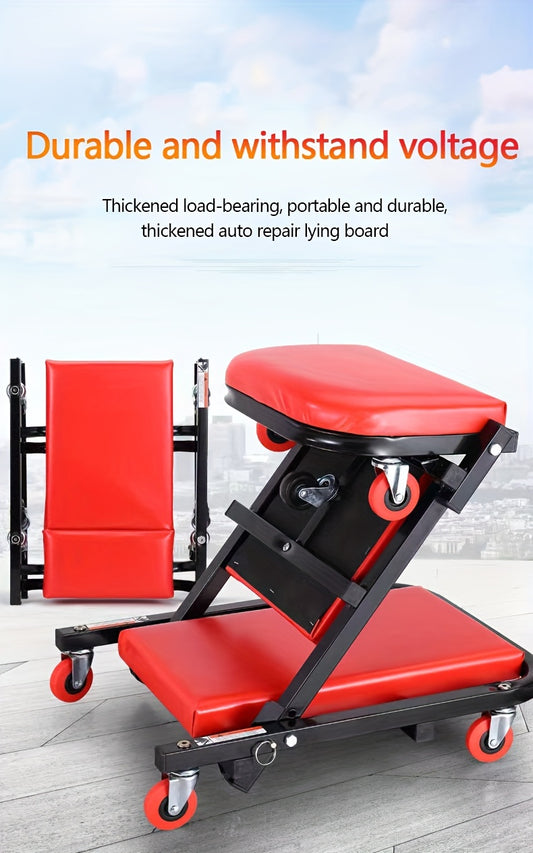 2-in-1 Crawler, 36-inch (about 35.98inch) Z-shaped Crawler Seat, 300 pounds (about 149.7kg) capacity garage chair adjustable rolling folding car crawler with 6 2.5-inch (about 2.52inch) wheels