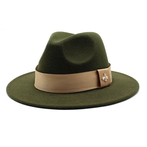 Classic fedora hat women's ribbon big brim hat autumn and winter woolen flat brim top hat for men women woolen Panama jazz hat