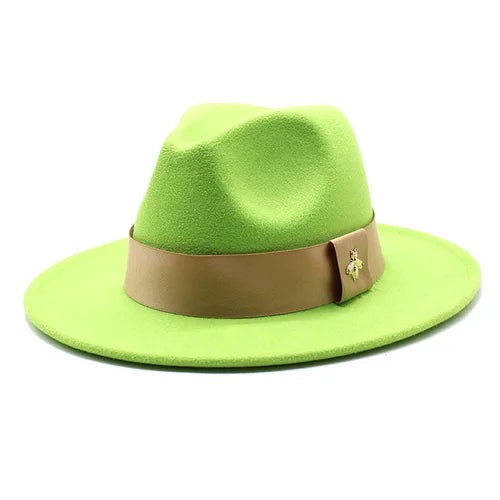 Classic fedora hat women's ribbon big brim hat autumn and winter woolen flat brim top hat for men women woolen Panama jazz hat