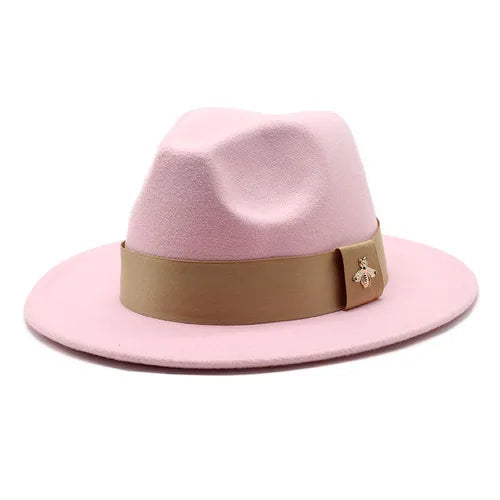 Classic fedora hat women's ribbon big brim hat autumn and winter woolen flat brim top hat for men women woolen Panama jazz hat