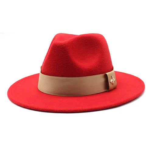Classic fedora hat women's ribbon big brim hat autumn and winter woolen flat brim top hat for men women woolen Panama jazz hat