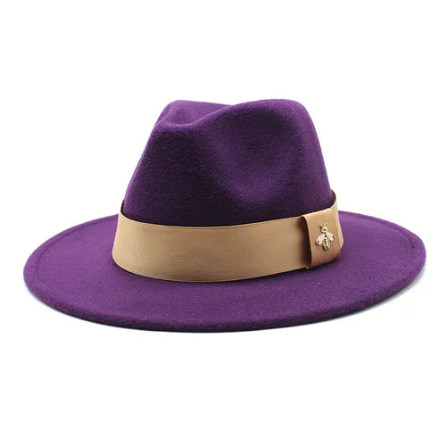 Classic fedora hat women's ribbon big brim hat autumn and winter woolen flat brim top hat for men women woolen Panama jazz hat