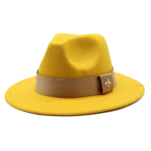 Classic fedora hat women's ribbon big brim hat autumn and winter woolen flat brim top hat for men women woolen Panama jazz hat