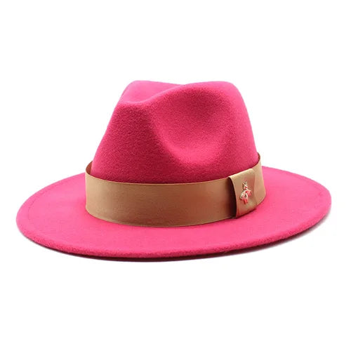 Classic fedora hat women's ribbon big brim hat autumn and winter woolen flat brim top hat for men women woolen Panama jazz hat