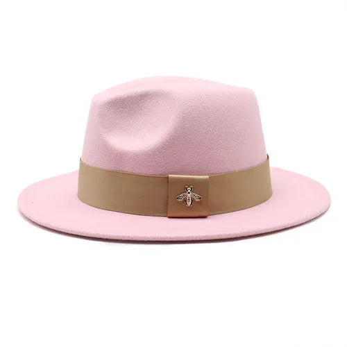 Classic fedora hat women's ribbon big brim hat autumn and winter woolen flat brim top hat for men women woolen Panama jazz hat