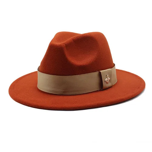 Classic fedora hat women's ribbon big brim hat autumn and winter woolen flat brim top hat for men women woolen Panama jazz hat