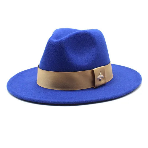 Classic fedora hat women's ribbon big brim hat autumn and winter woolen flat brim top hat for men women woolen Panama jazz hat