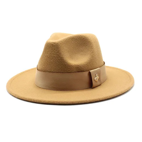 Classic fedora hat women's ribbon big brim hat autumn and winter woolen flat brim top hat for men women woolen Panama jazz hat