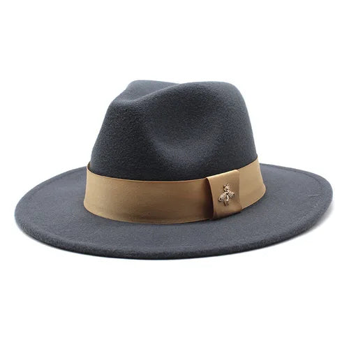 Classic fedora hat women's ribbon big brim hat autumn and winter woolen flat brim top hat for men women woolen Panama jazz hat