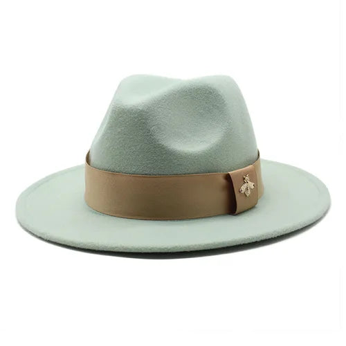 Classic fedora hat women's ribbon big brim hat autumn and winter woolen flat brim top hat for men women woolen Panama jazz hat
