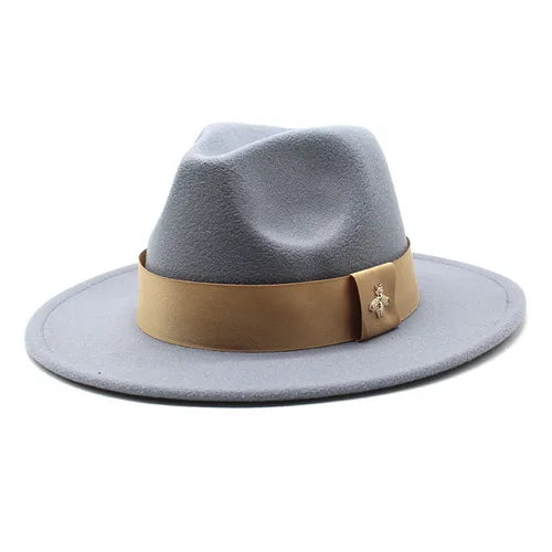 Classic fedora hat women's ribbon big brim hat autumn and winter woolen flat brim top hat for men women woolen Panama jazz hat