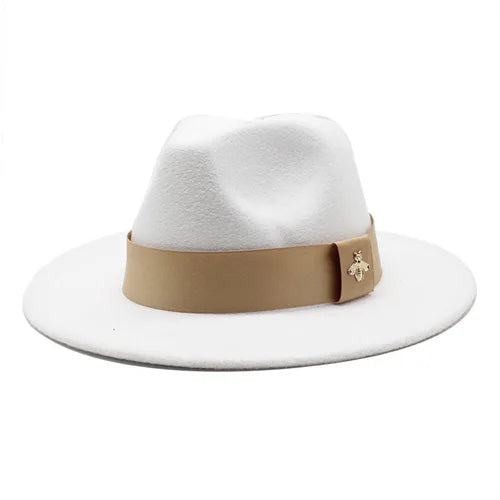 Classic fedora hat women's ribbon big brim hat autumn and winter woolen flat brim top hat for men women woolen Panama jazz hat