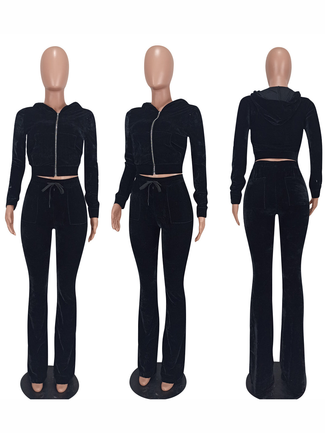 Autumn Zipper Hooded Collar 2 Piece Pant Sets