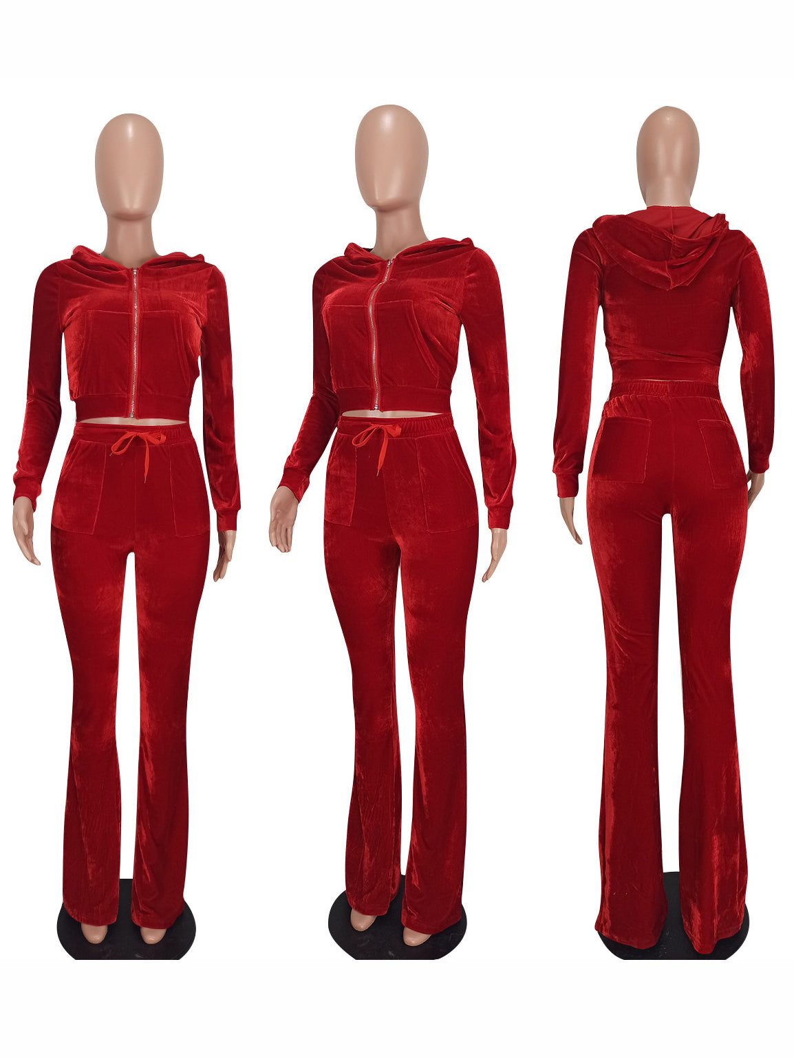 Autumn Zipper Hooded Collar 2 Piece Pant Sets