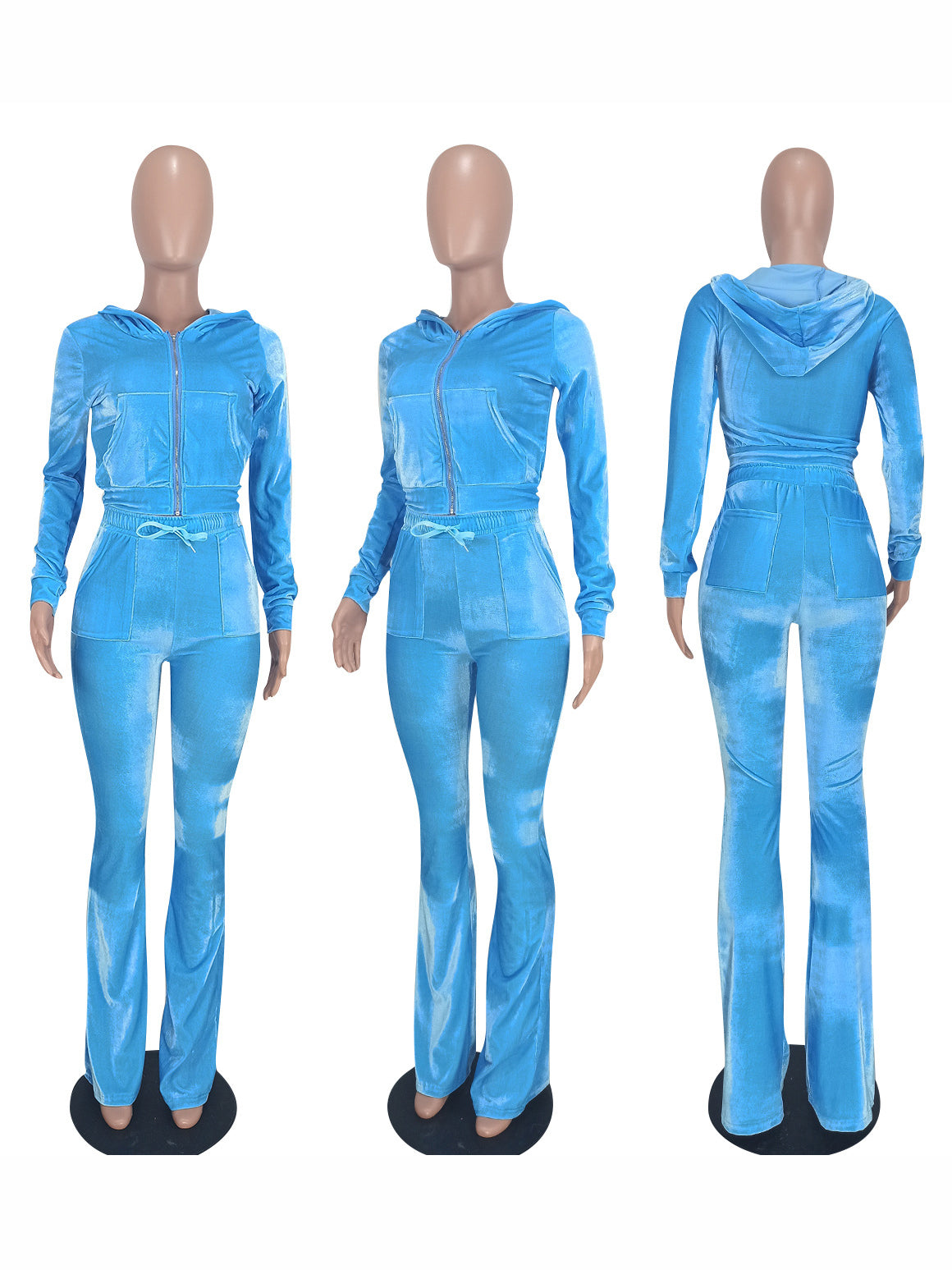 Autumn Zipper Hooded Collar 2 Piece Pant Sets