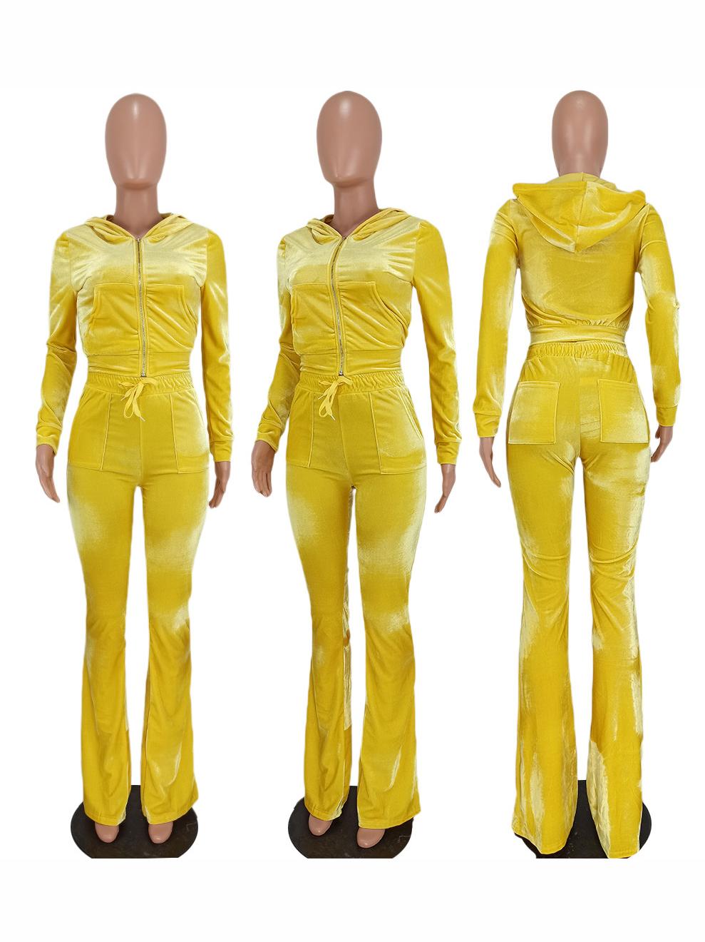Autumn Zipper Hooded Collar 2 Piece Pant Sets