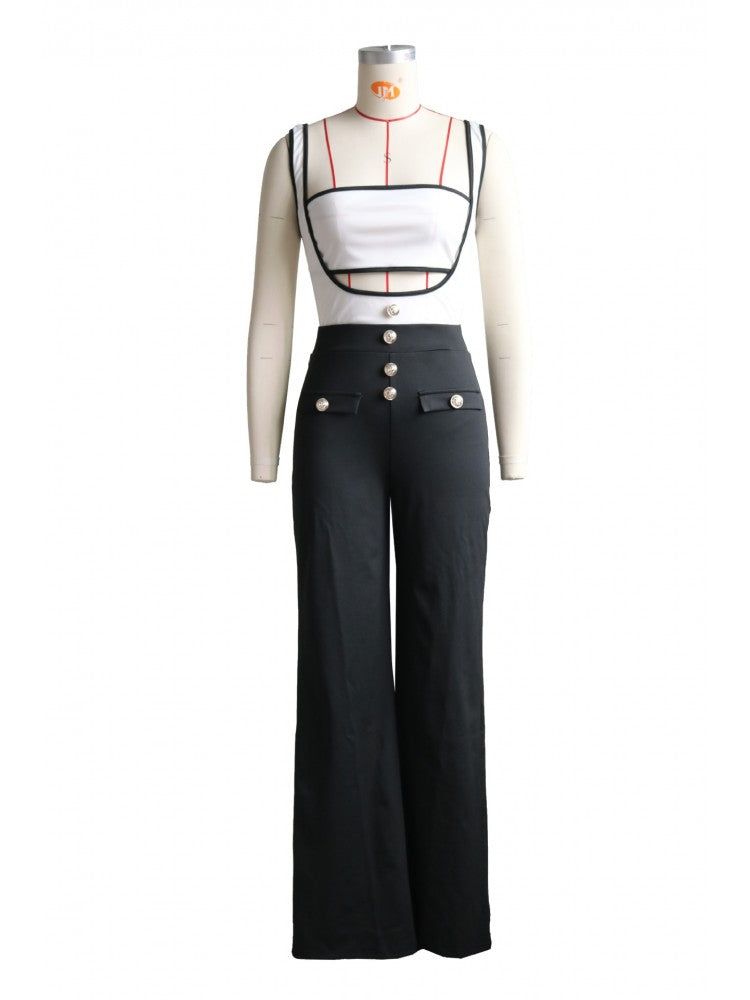 Colorblock Spaghetti Straps Backless Trouser Sets