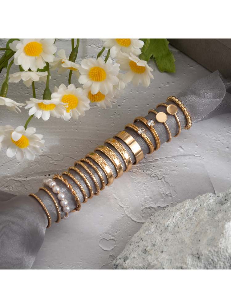 Geometric Rhinestone Alloy Circular Rings Set