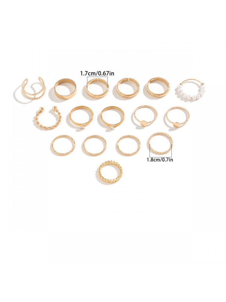 Geometric Rhinestone Alloy Circular Rings Set