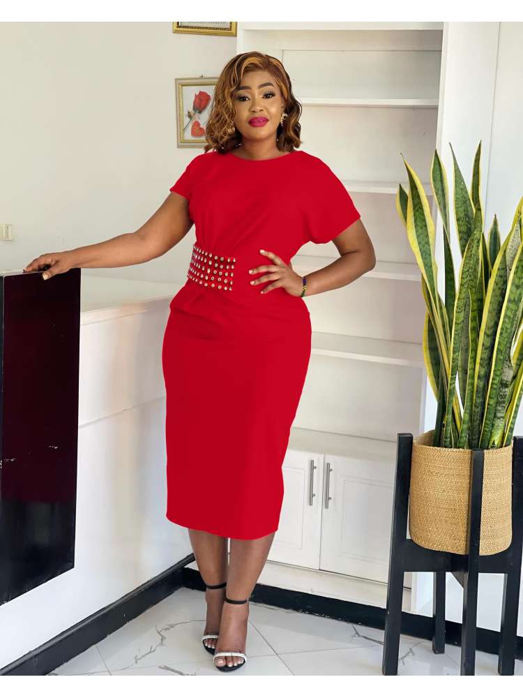 Embellished Short Sleeve Split Hem Midi Dress