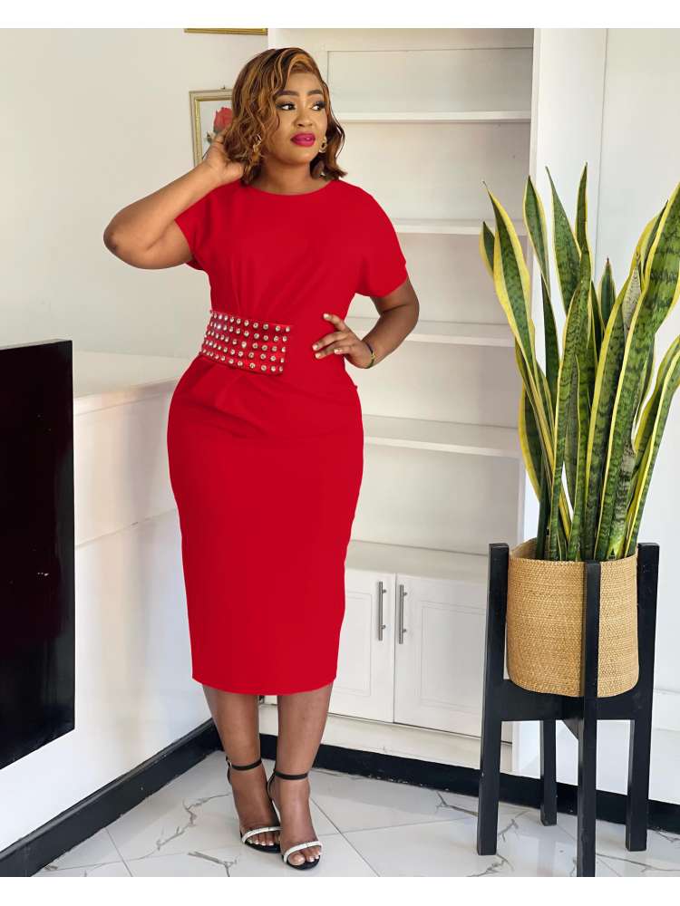 Embellished Short Sleeve Split Hem Midi Dress