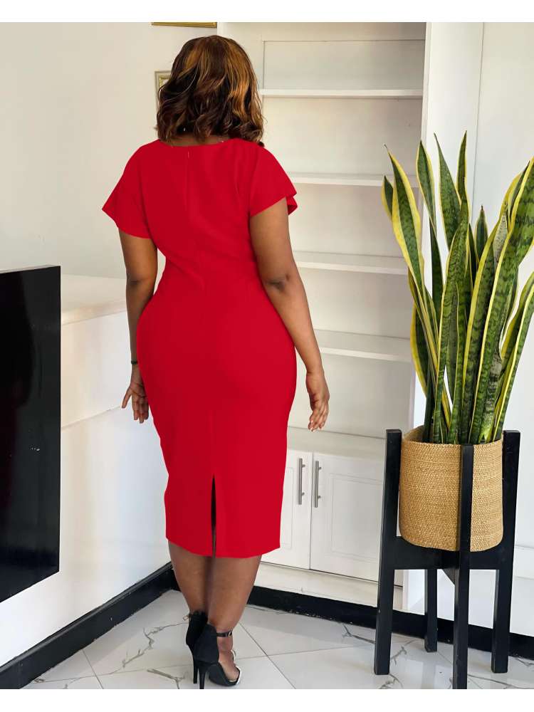 Embellished Short Sleeve Split Hem Midi Dress