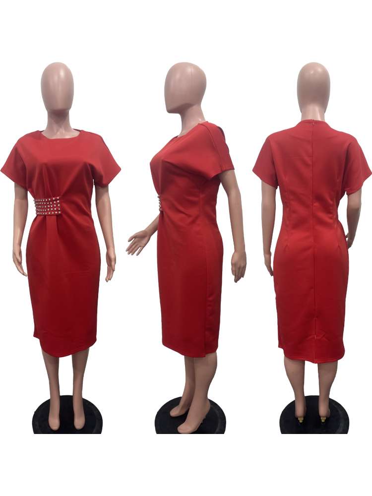 Embellished Short Sleeve Split Hem Midi Dress