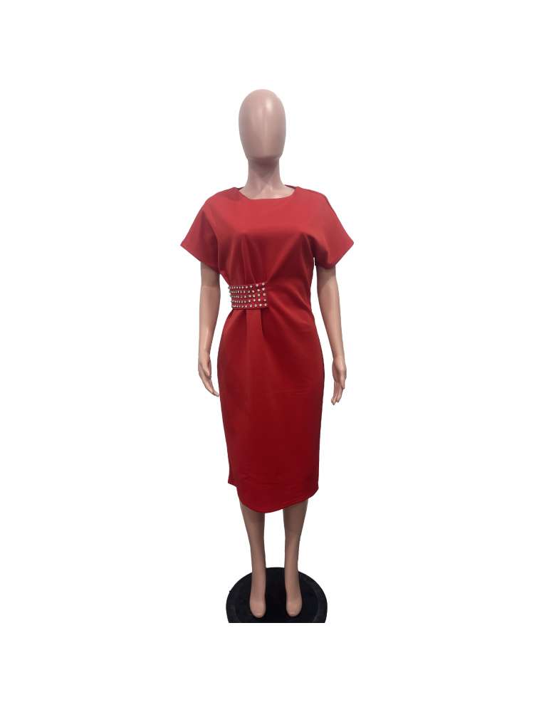 Embellished Short Sleeve Split Hem Midi Dress
