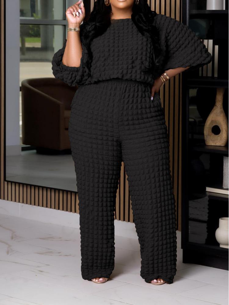 Plain Color Loose Cropped Pant Sets