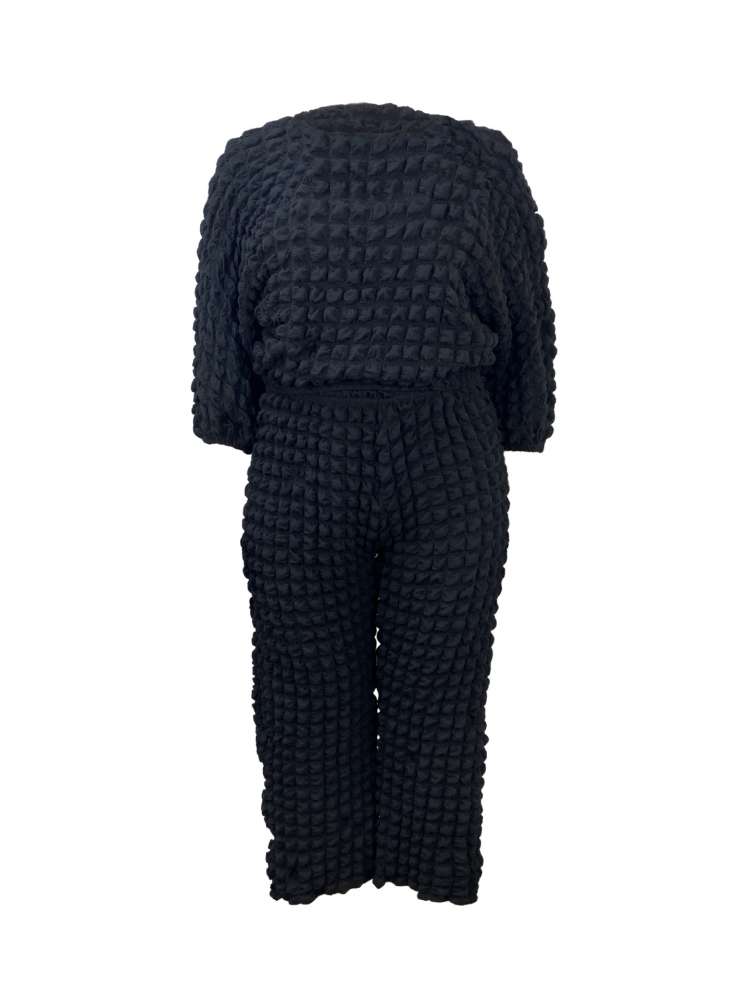 Plain Color Loose Cropped Pant Sets