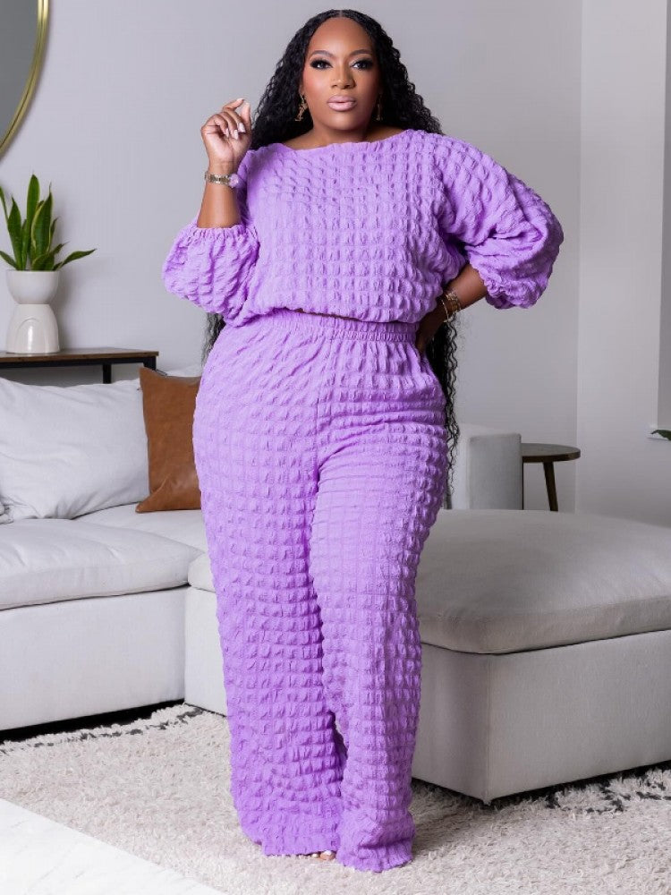 Plain Color Loose Cropped Pant Sets