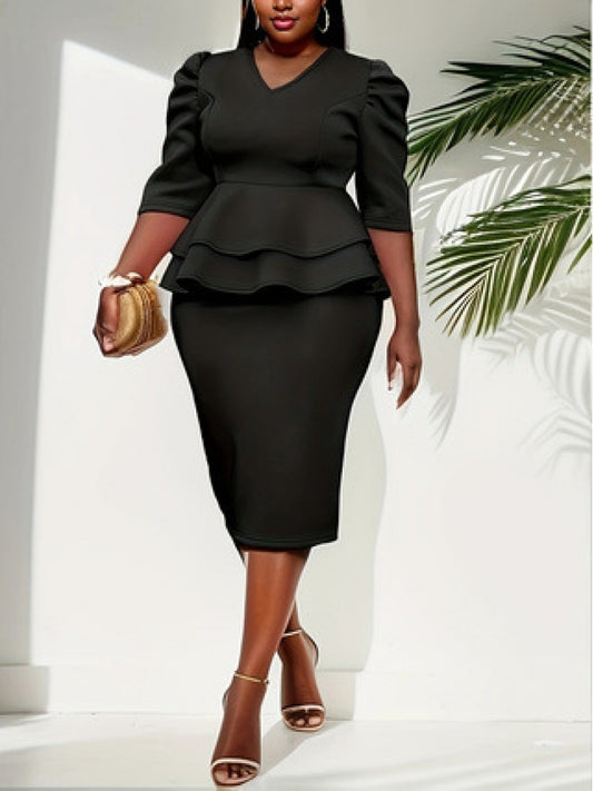 Ruffle V Neck High Rise Short Sleeve Dress