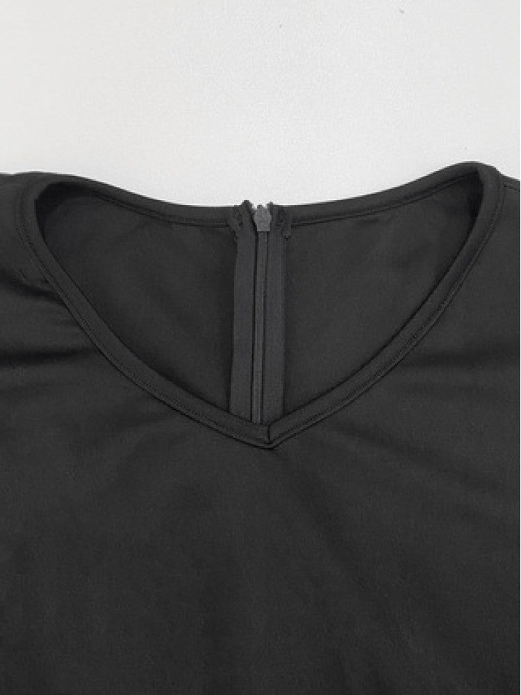 Ruffle V Neck High Rise Short Sleeve Dress