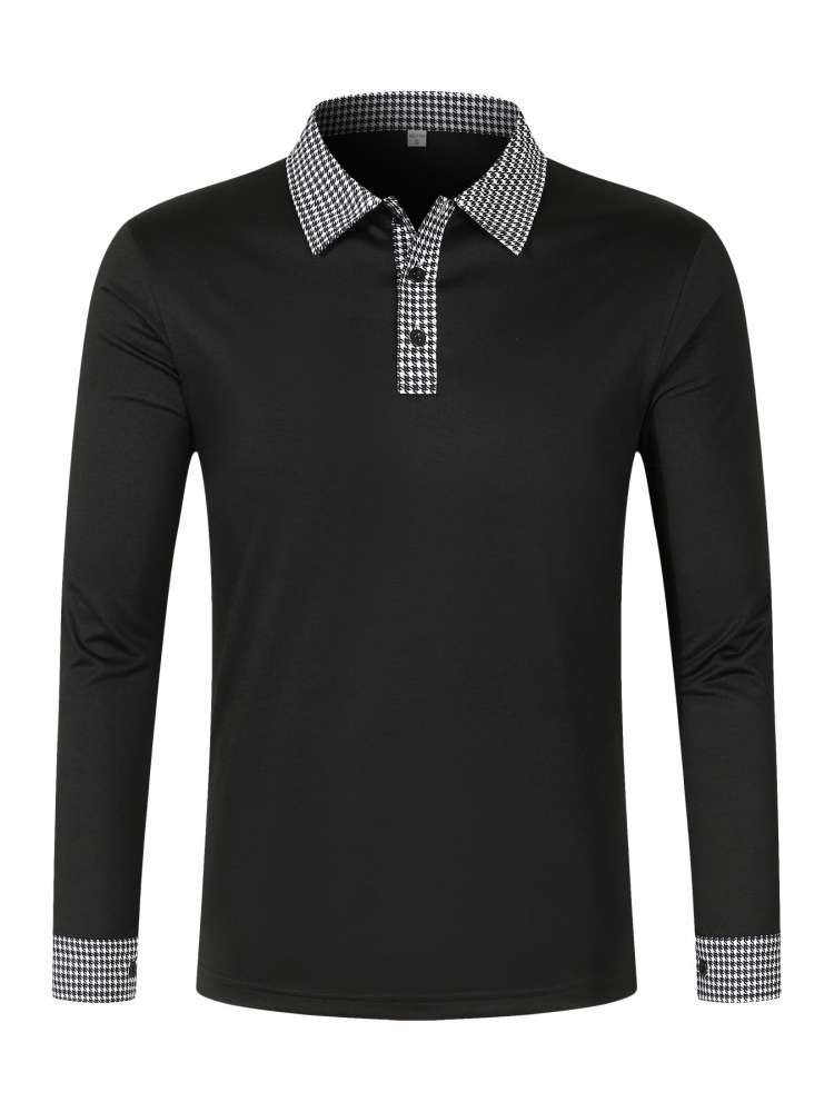 Patchwork Fitted Long Sleeve Men's Polo Shirt