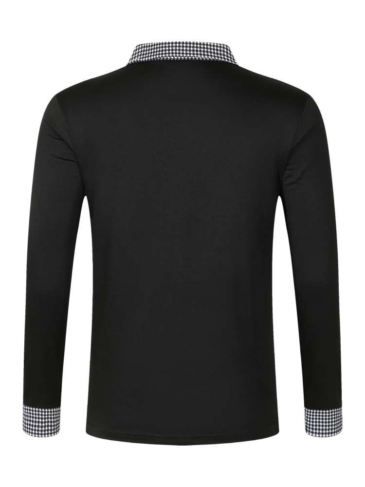 Patchwork Fitted Long Sleeve Men's Polo Shirt