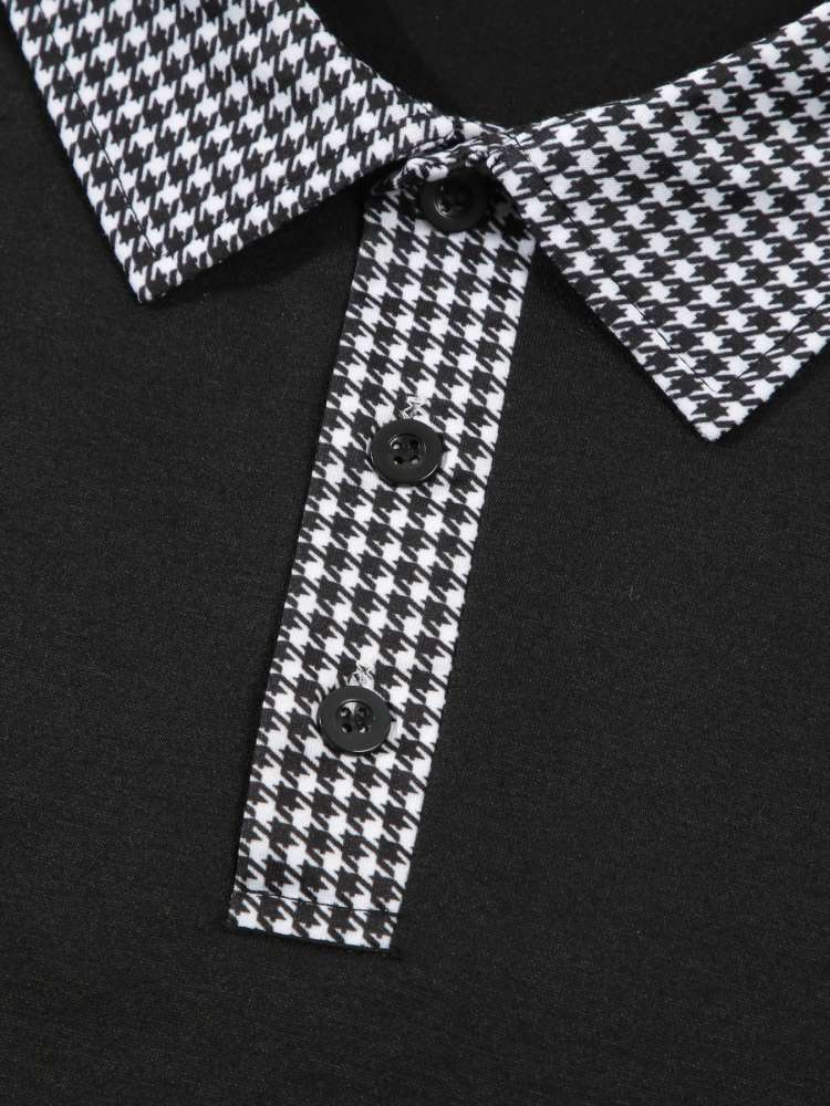 Patchwork Fitted Long Sleeve Men's Polo Shirt