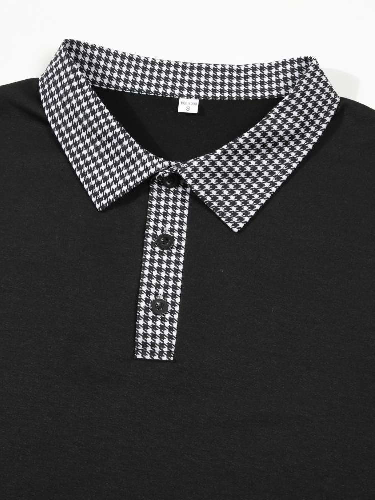Patchwork Fitted Long Sleeve Men's Polo Shirt