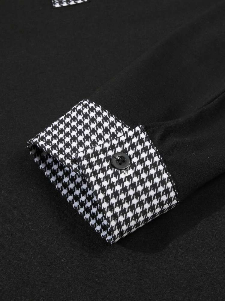 Patchwork Fitted Long Sleeve Men's Polo Shirt