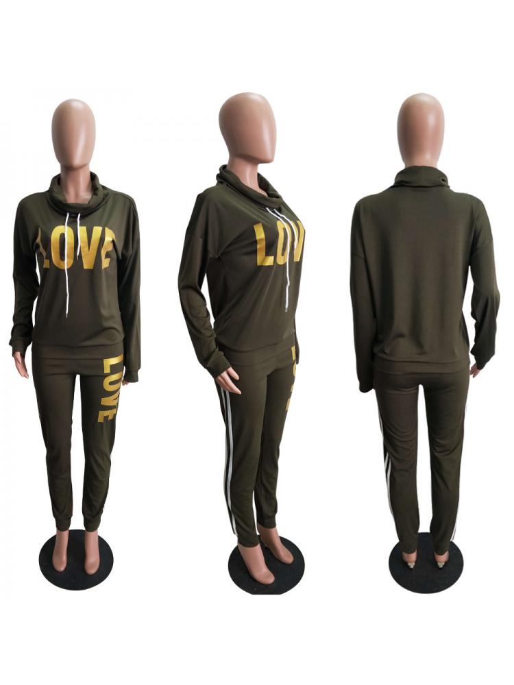 Patchwork Letter Long Sleeve Pant Sets