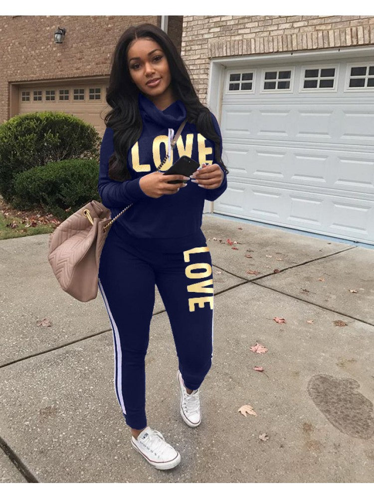 Patchwork Letter Long Sleeve Pant Sets