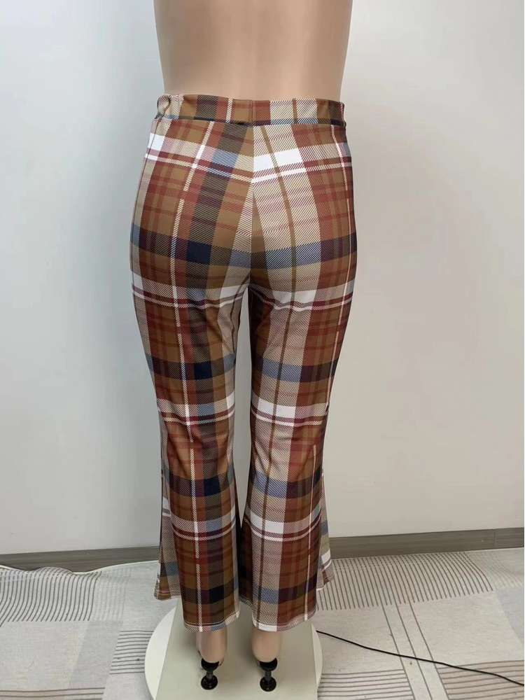 Colorblock Plaid High Rise Flared Pants
