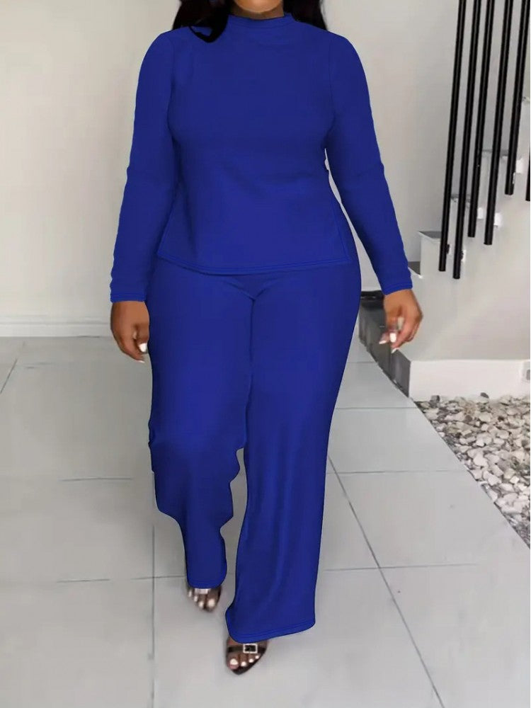 Office Lady Plain Color Loose Pant Sets