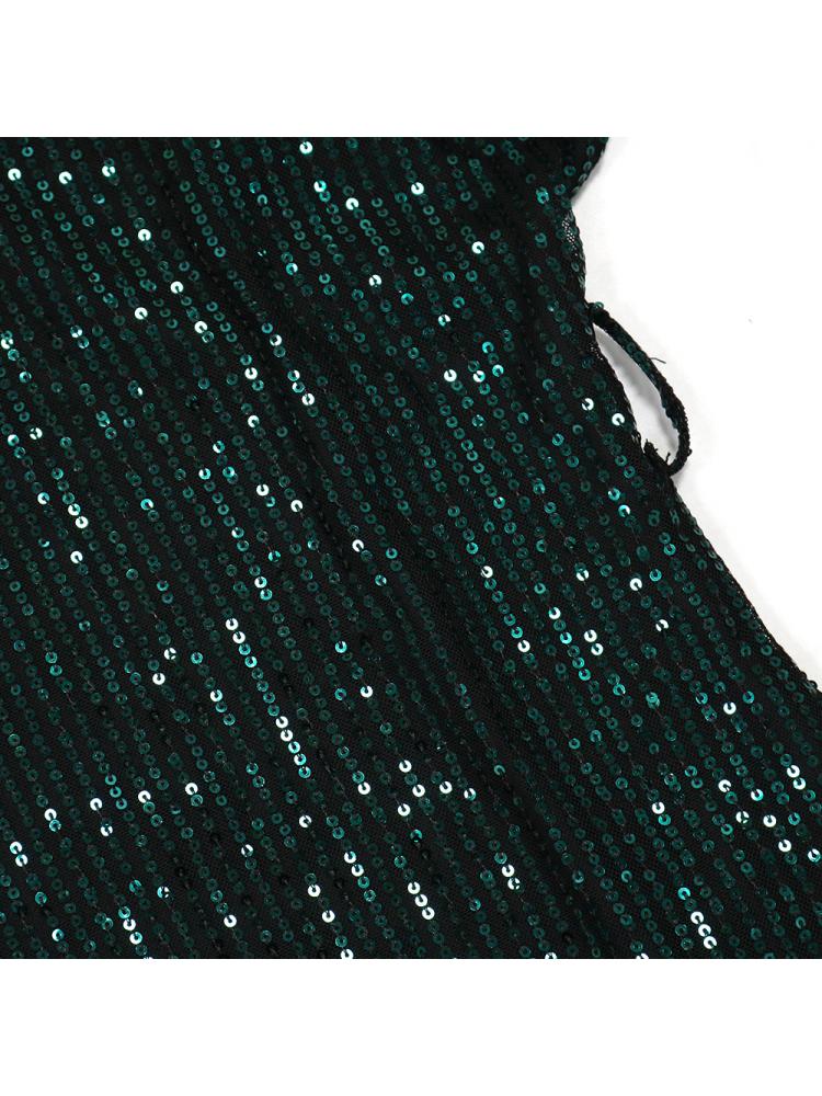 Elegant Sequins Tie-wrap Long Sleeve Midi Dress