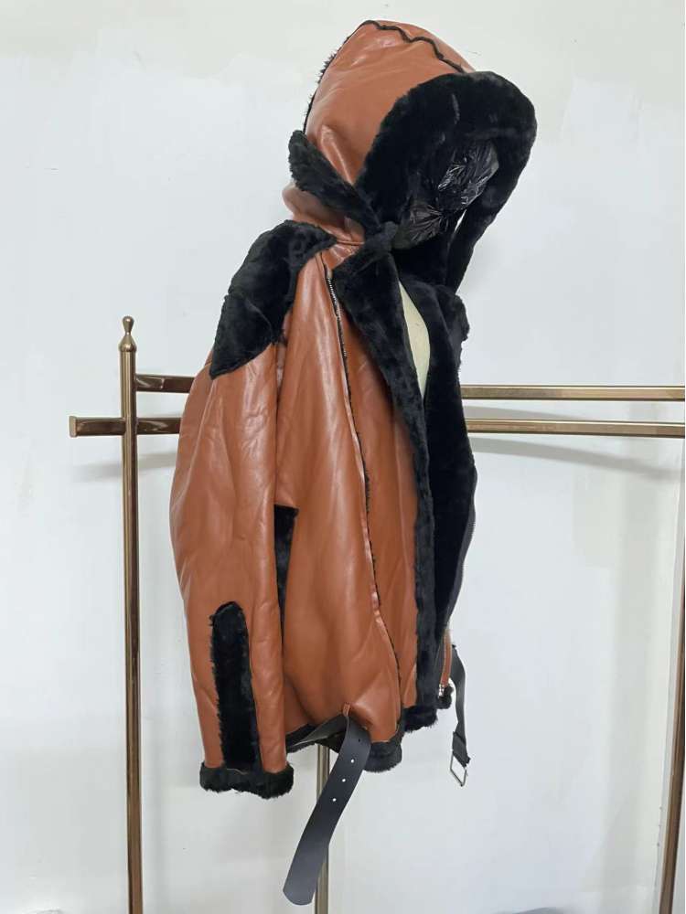 Solid PU Fur Patchwork Lapel Long Sleeve Zipper Men Short Coats