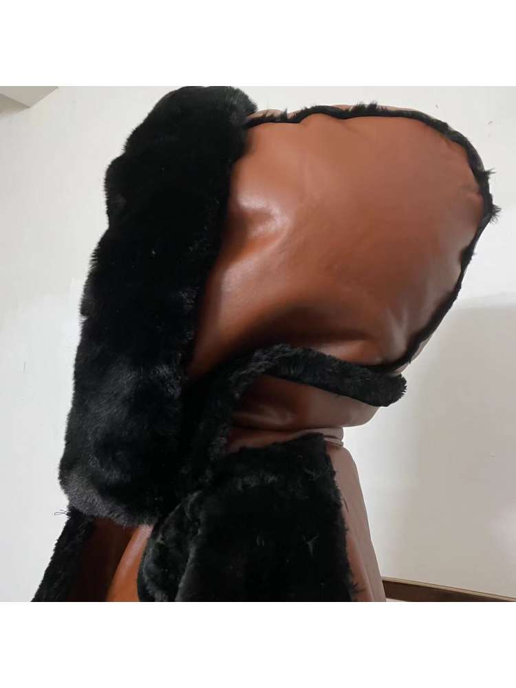 Solid PU Fur Patchwork Lapel Long Sleeve Zipper Men Short Coats